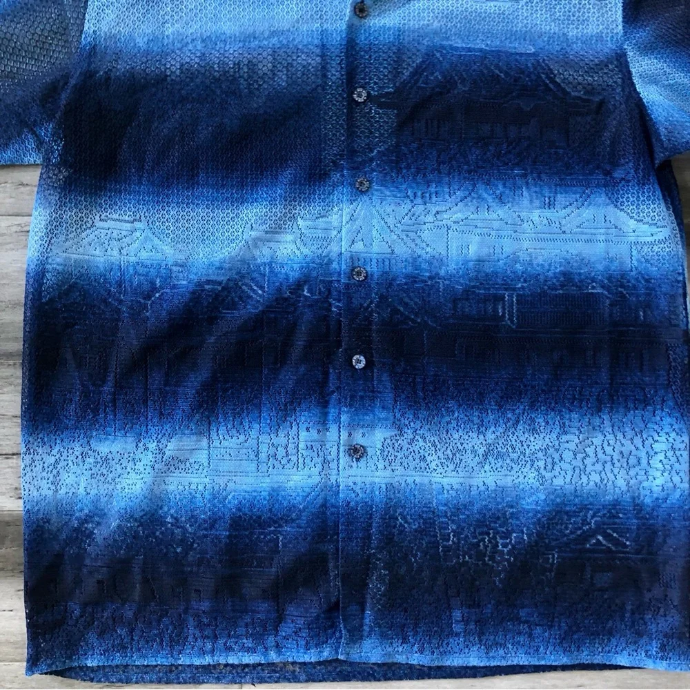 ❤️ LAST DAY Vintage Y2K B212 NYC Japanese Pagoda Mesh S/S Button Down Shirt - Picture 12 of 13